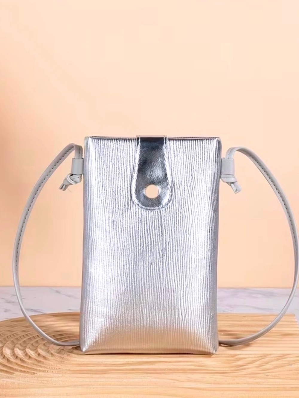 New -Simple but Elegant -Lightweight -Metallic Silver Crossbody/Phone Bag